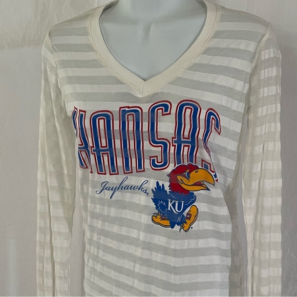 PressBox white Kansas Jayhawks long sleeve size large NEW WITH TAGS - Picture 2 of 8